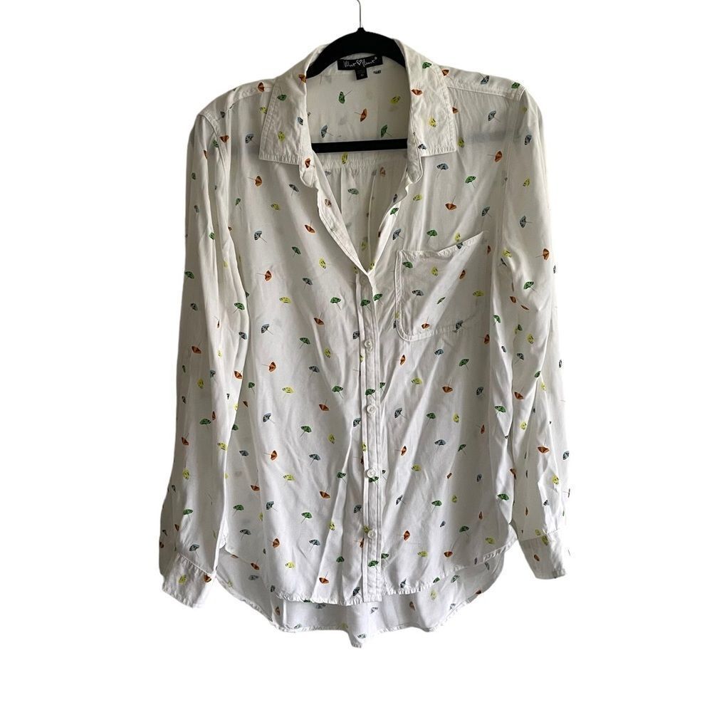 VELVET HEART Button Front Blouse Umbrella Print White M